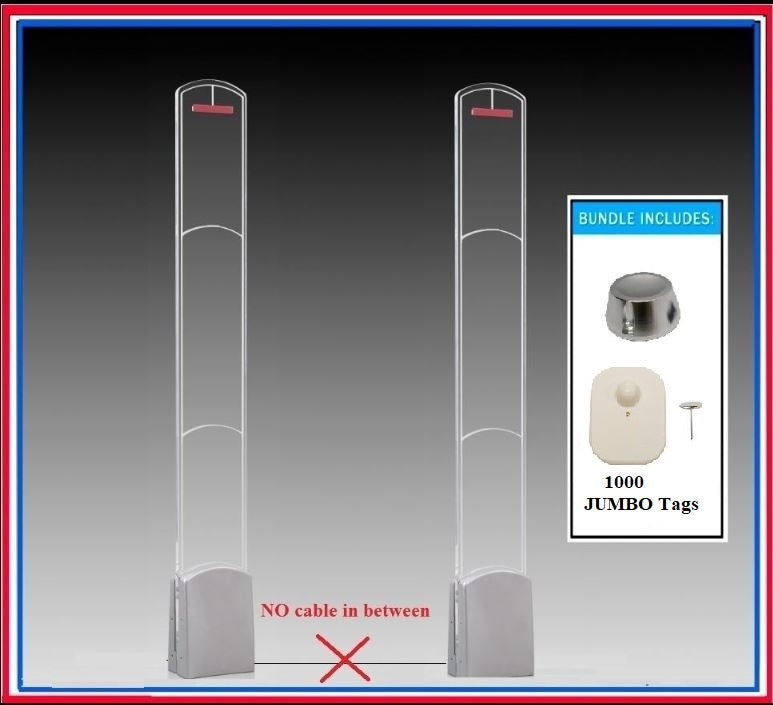 Wireless Acrylic COMBO - NO Cable EAS RF 8.2 MHz Slim Acrylic Security Antenna System + 1000 JUMBO Size Tag + Detacher