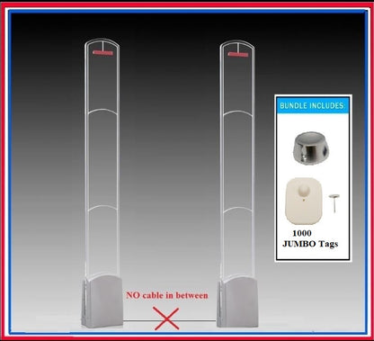 Wireless Acrylic COMBO - NO Cable EAS RF 8.2 MHz Slim Acrylic Security Antenna System + 1000 JUMBO Size Tag + Detacher